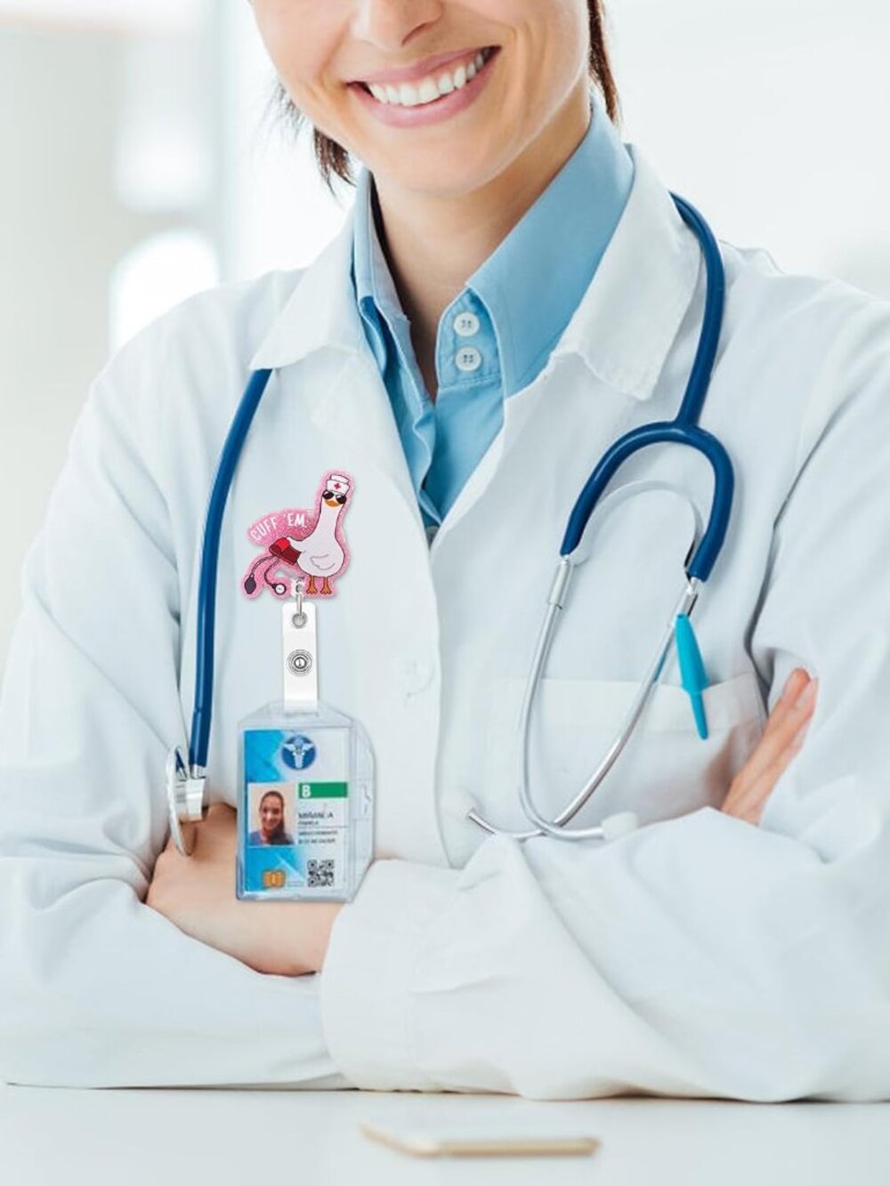 Cuff 'Em Funny Goose Nurse Badge Reel, Cute Retractable ID Badge Holder - Picture 7 of 7